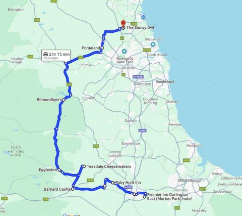 Map of Sunday Route Map of Sunday Route